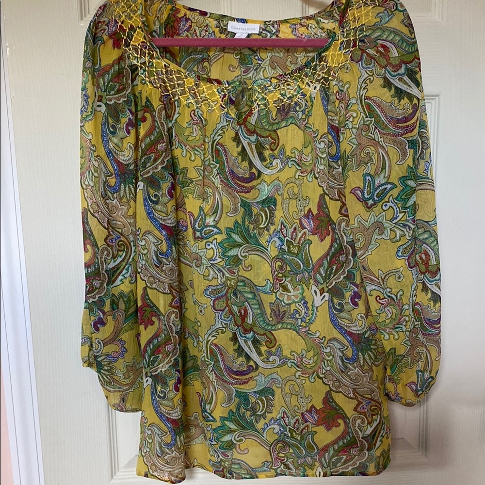 Charter Club Yellow Flutter Sleeve Blouse